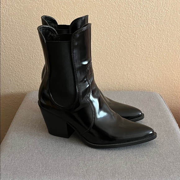 Zara Glossy Black Heeled Boots - Picture 2 of 3